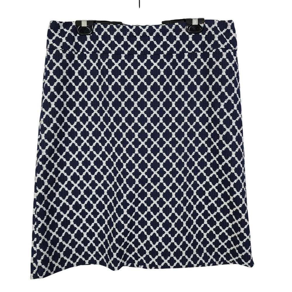 TALBOTS Size 14 Navy Blue Lattice Jacquard 100% Cotton Preppy Lined Office Skirt